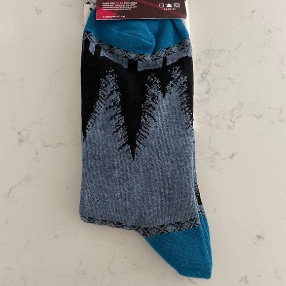 McGregor Landscape Print Combed Cotton Poly Blend Crew Socks Blue Cream BLk OS - Picture 5 of 8
